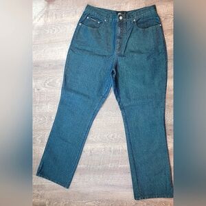 Vintage Y2K Boot Cut Jean's Women's 16 Dark Blue & Neon Green Woven Shimmer Rare